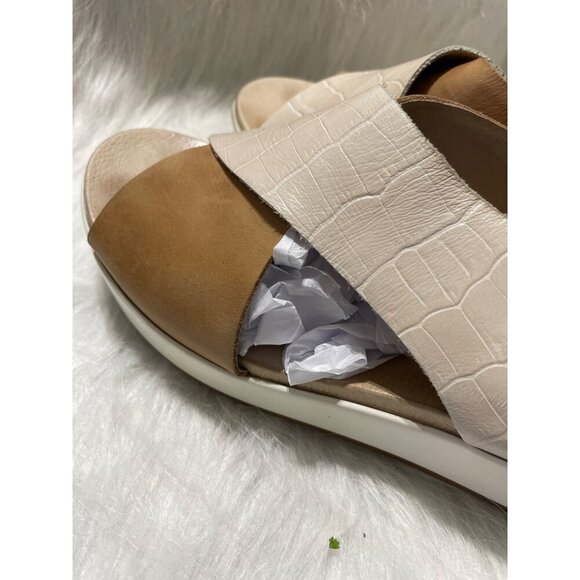 Pikolinos Womens Leather Sandals Beige & Tan Open Toe Croc Embossed Crisscross - Picture 4 of 8